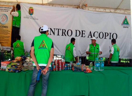 Protección civil de Chiapas apertura centros de acopio para apoyar a los damnificados por la erupción de volcán de fuego en Guatemala.